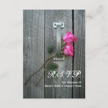 Barn Door And Pink Roses Wedding Small Rsvp by thepinkschoolhouse at Zazzle