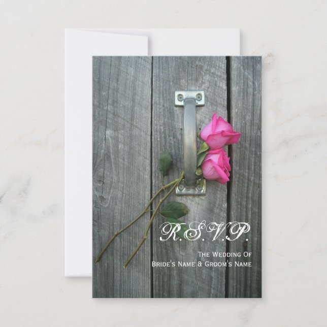 Barn Door and Pink Roses Wedding Small RSVP (Front)
