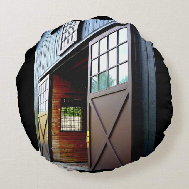 Barn Door Perspective Round Pillow (Back)