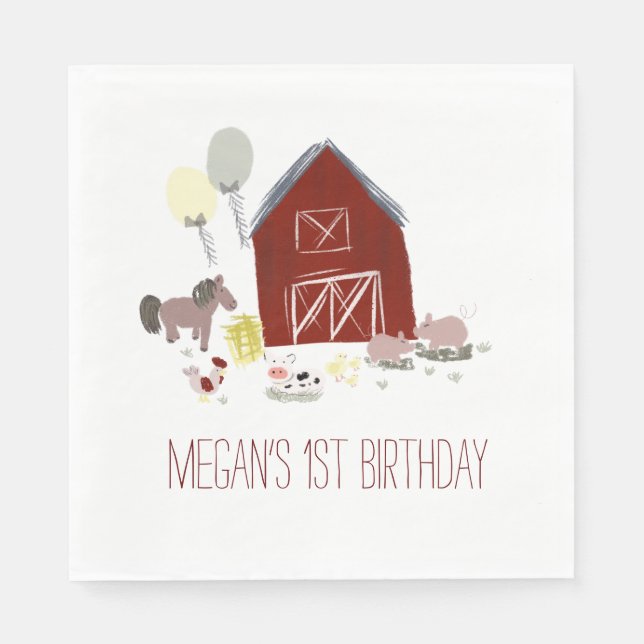 Barn Farm Party Birthday | Baby Shower Napkins (Front)
