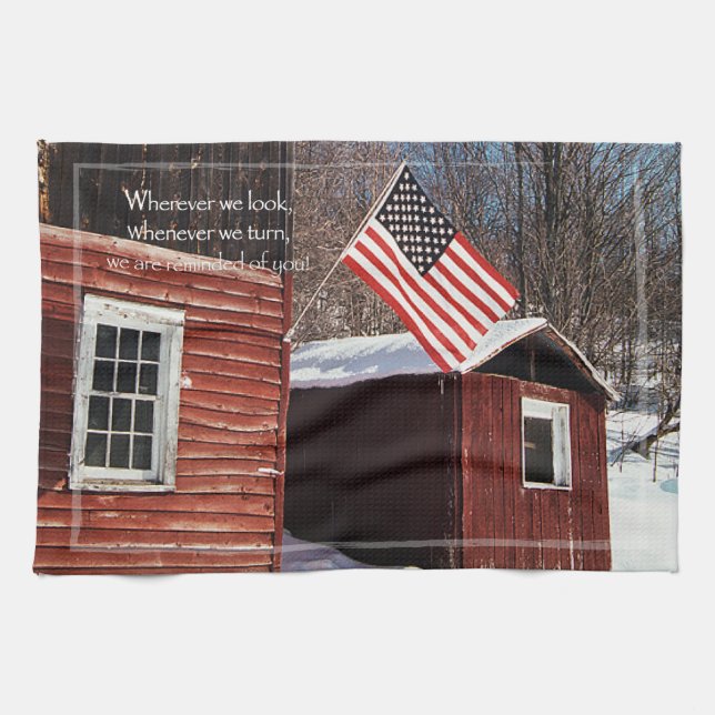 Barn Flag Patriotic Reminders All Around Kitchen Towel (Horizontal)