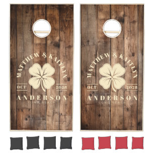 Barn Floor Boards Irish Lucky Clover Wedding Crest Cornhole Set