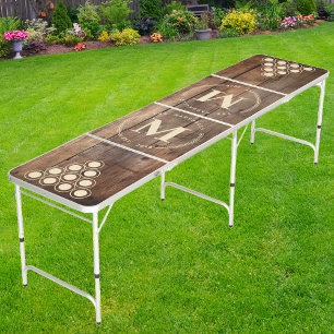 Barn Floor Boards Modern Circle Monogram Beer Pong Table