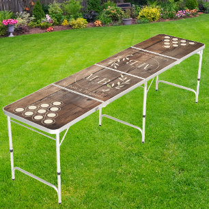 Barn Floor Boards Modern Leaf Wedding Monogram CR Beer Pong Table