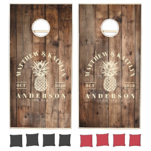 Barn Floor Boards Tropical Pineapple Wedding Cornhole Set