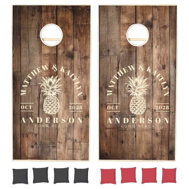 Barn Floor Boards Tropical Pineapple Wedding Cornhole Set (Set)