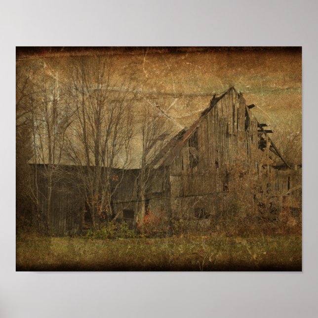 Barn Grunge Texture Sepia Vintage Country Rustic Poster (Front)