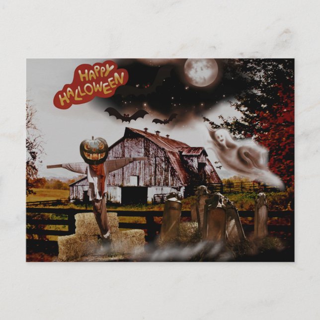 *~* Barn Hay Goblin Spooky Ghost HALLOWEEN Unique  Postcard (Front)