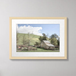 Barn In Autumn Landscape Painting, Vintage Rustic Framed Art