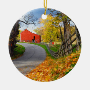 Barn in Fall Ceramic Ornament