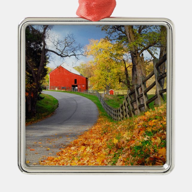 Barn in Fall Metal Ornament (Front)