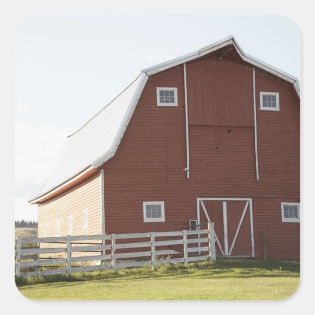 Barn in rural landscape square sticker (Front)