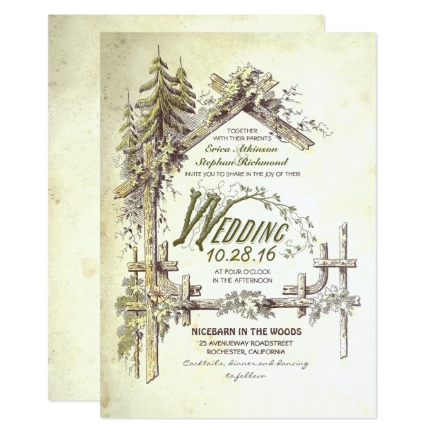 Barn In The Woods Rustic Wedding Invitations