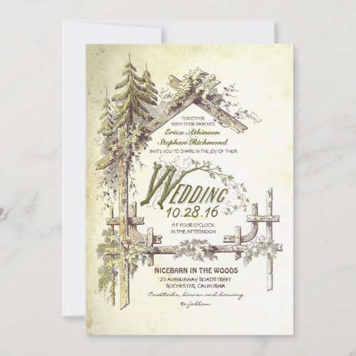 Barn in the Woods Rustic Wedding Invitations
