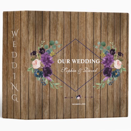 Barn Lavender Pink Navy Blue Floral Wedding Album 3 Ring Binder