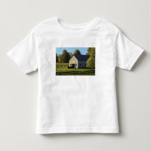 Barn on thoroughbred horse farm at sunrise, toddler t-shirt