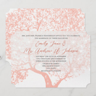 Barn or Woodland Coral Forest Typography Wedding Invitation