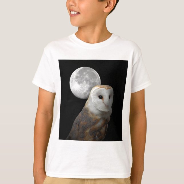 Barn Owl and full moon children's tee shirt (Front)