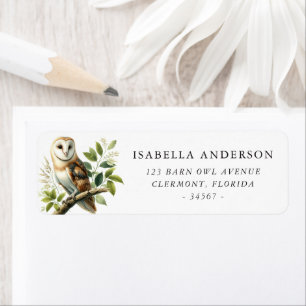 Barn Owl and Greenery Return Address Label