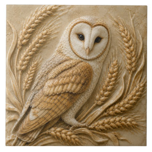 Barn Owl and Wheat Autumn Ceramic Tile