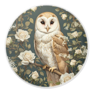 Barn Owl And White Roses William Morris Inspired Ceramic Knob