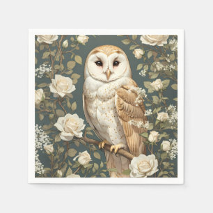 Barn Owl And White Roses William Morris Inspired Napkins