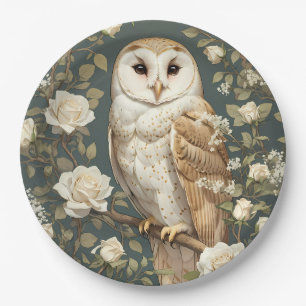 Barn Owl And White Roses William Morris Inspired Paper Plates