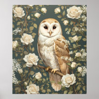 Barn Owl And White Roses William Morris Inspired
