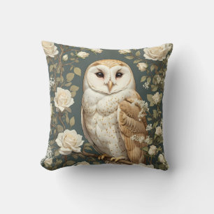 Barn Owl And White Roses William Morris Inspired Throw Pillow