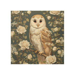Barn Owl And White Roses William Morris Inspired Wood Wall Art