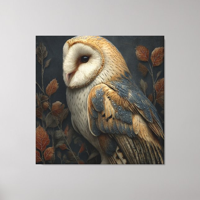 Barn Owl Autumn Portrait Canvas Print (Front)