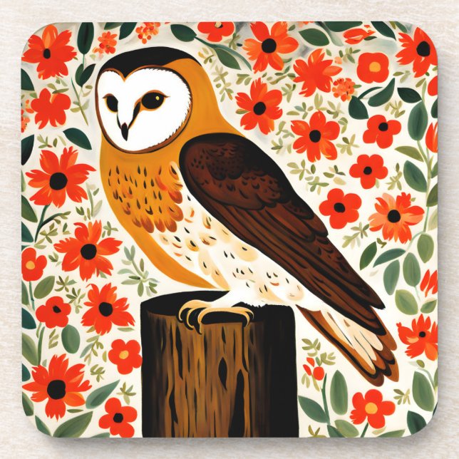 Barn Owl Beverage Coaster (Front)