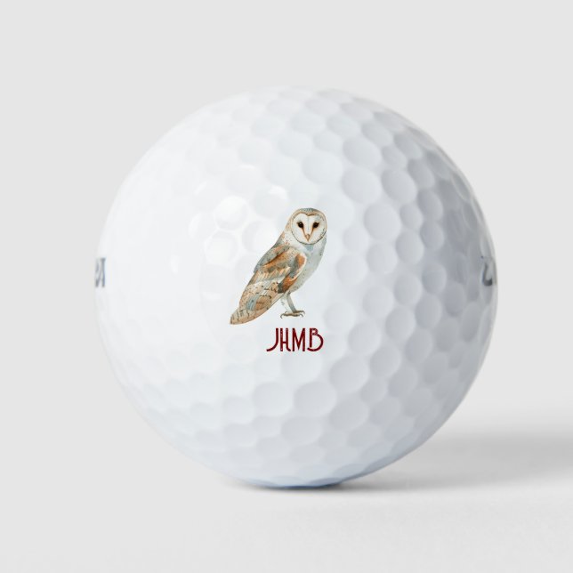 Barn Owl Bird Animal Monogram Art Golf Balls (Front)