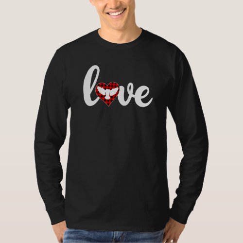 Barn Owl Bird Buffalo Plaid Love Barn Owl Valentin T_Shirt