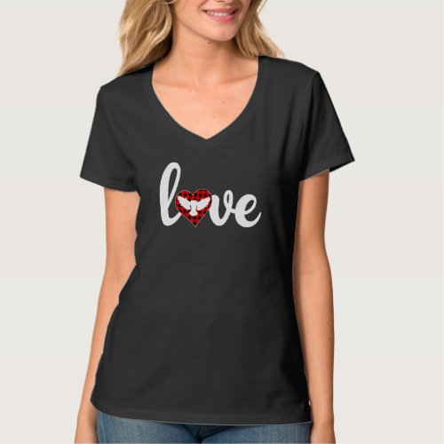 Barn Owl Bird Buffalo Plaid Love Barn Owl Valentin T_Shirt