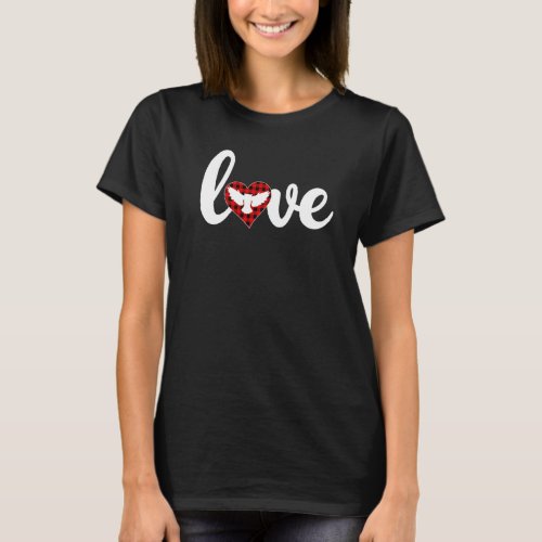 Barn Owl Bird Buffalo Plaid Love Barn Owl Valentin T_Shirt