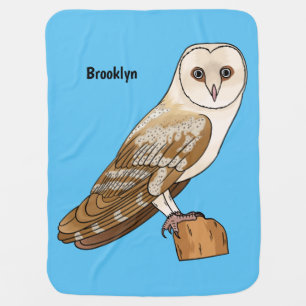 Barn owl bird cartoon illustration baby blanket