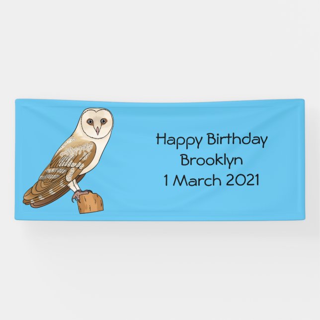 Barn owl bird cartoon illustration banner (Horizontal)