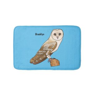 Barn owl bird cartoon illustration bath mat