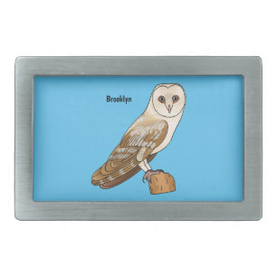 Barn owl bird cartoon illustration belt buckle