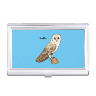 Barn owl bird cartoon illustration business card case