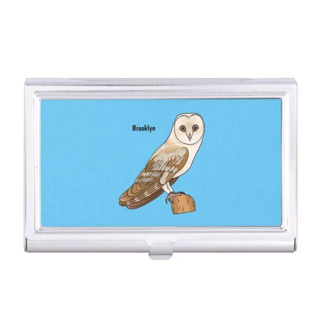 Barn owl bird cartoon illustration business card case (Front)