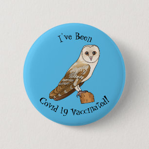 Barn owl bird cartoon illustration button