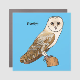 Barn owl bird cartoon illustration car magnet