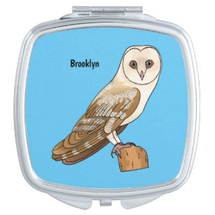 Barn owl bird cartoon illustration compact mirror