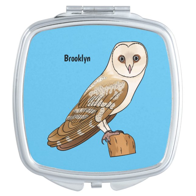 Barn owl bird cartoon illustration compact mirror (Front)