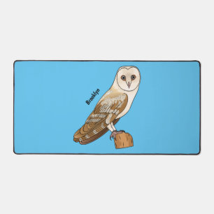Barn owl bird cartoon illustration desk mat