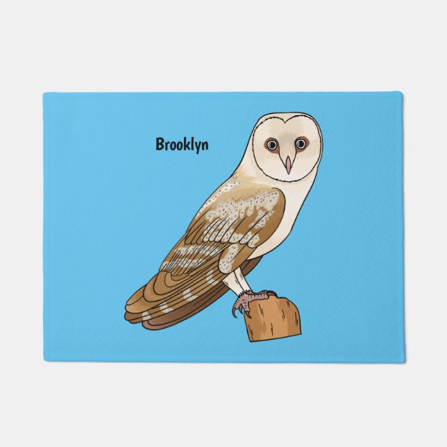 Barn owl bird cartoon illustration doormat (Front)