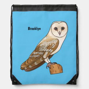 Barn owl bird cartoon illustration drawstring bag