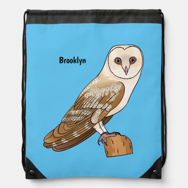 Barn owl bird cartoon illustration  drawstring bag (Front)